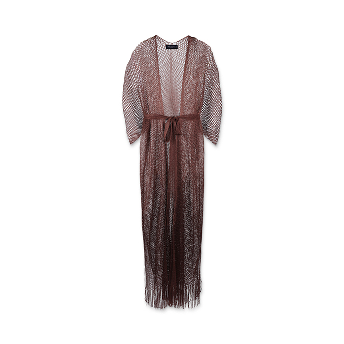 Poncho donna marrone in tessuto con cintura