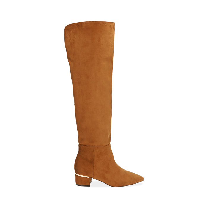 Stivali cognac in microfibra, tacco 4,5 cm 