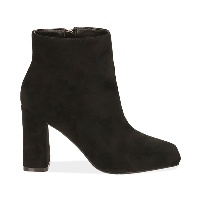 Demi-bottes noires en microfibre, talon 9 cm