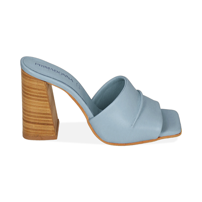 Mules celesti in pelle di vitello, tacco 9 cm
