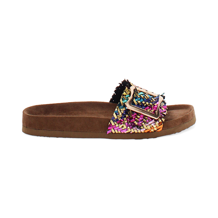 Ciabattina con fibbia da donna intrecciata multicolor