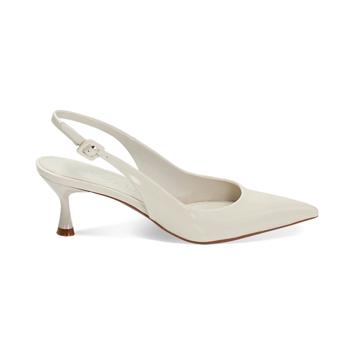 D&eacute;collet&eacute; slingback panna in vernice, tacco 6 cm