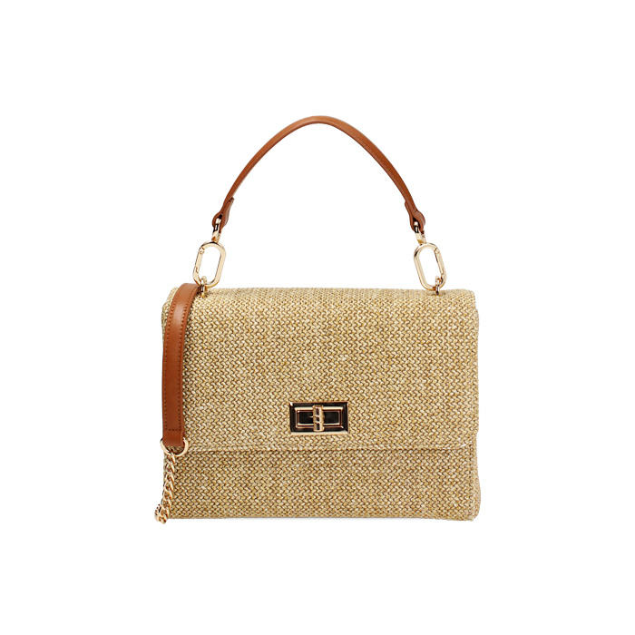 Mini bag donna beige in raffia