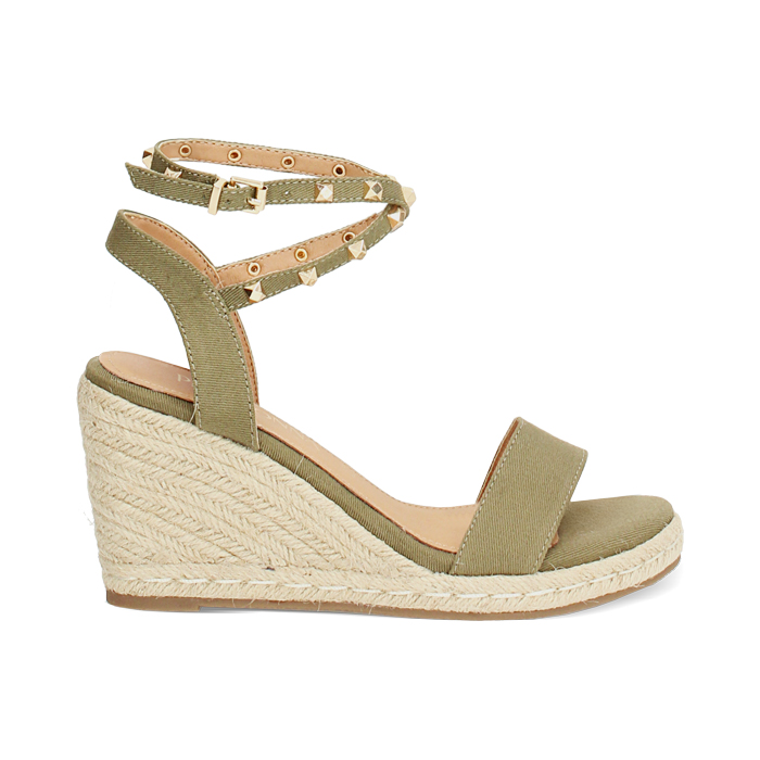 Zeppe donna verde salvia in canvas con braccialetto
