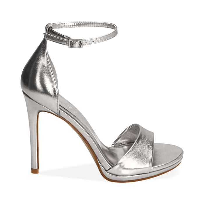 Sandali argento laminato, tacco 11 cm