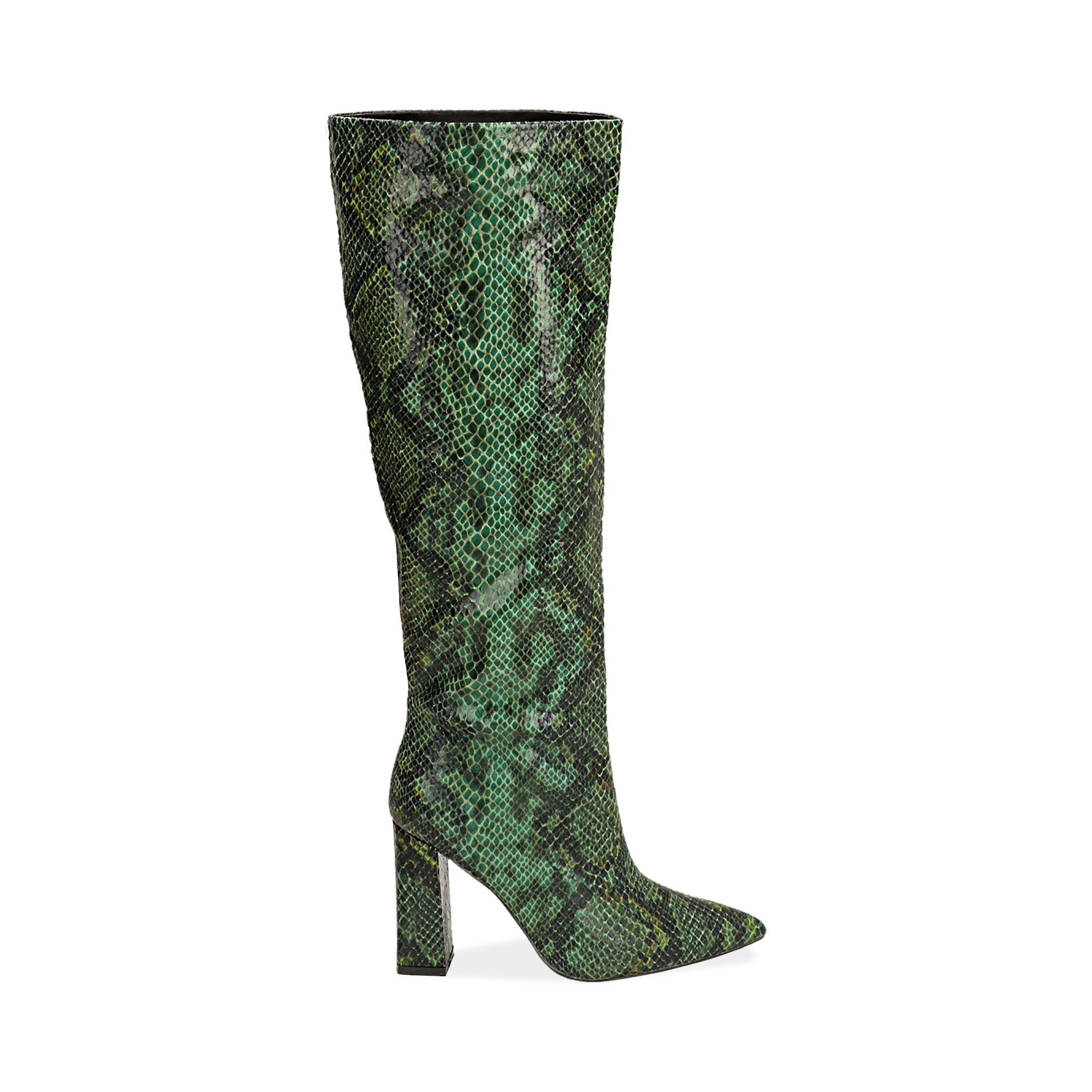 Stivali Verdi In Eco Pelle Stampa Pitone Tacco 9 5 Cm