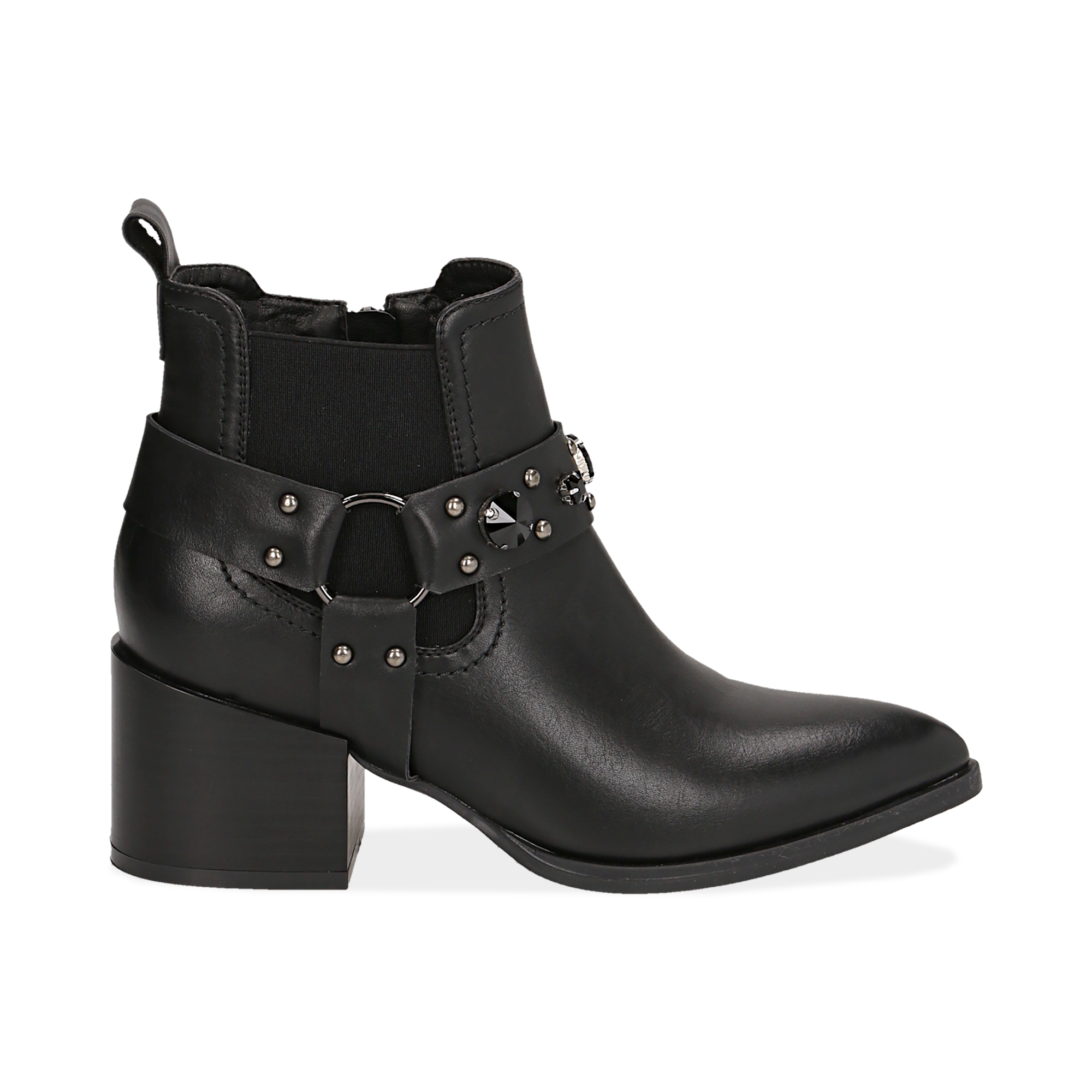 Camperos neri in eco-pelle con borchie, tacco 6,5 cm | Primadonna Collection