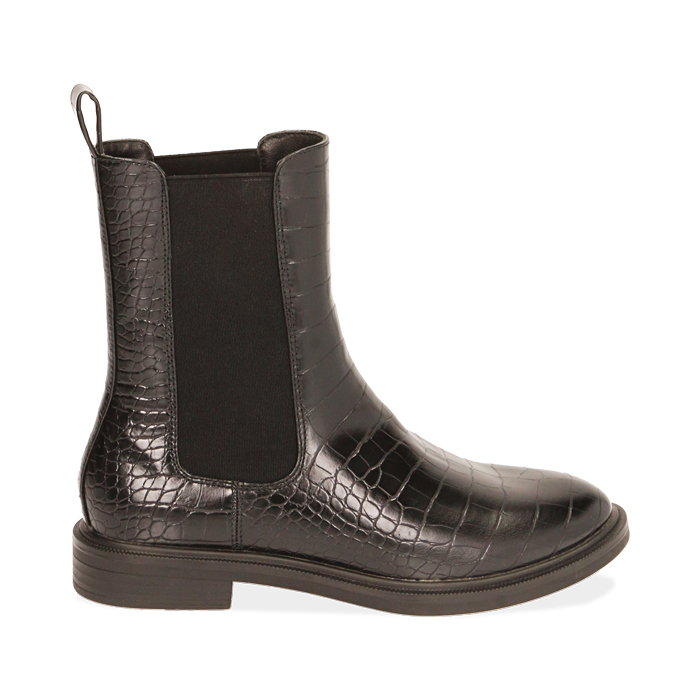Botines Chelsea negros con estampado de cocodrilo