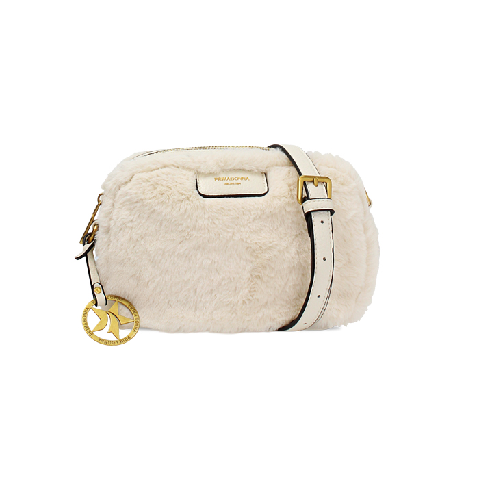 Cruzado beige claro con detalles en pelo sintético