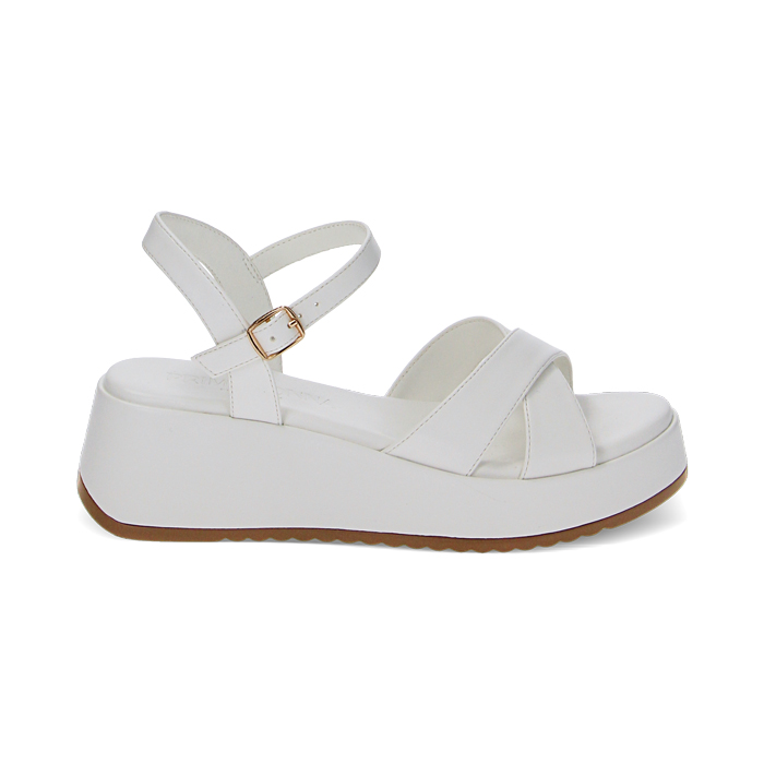 Sandalo bianco, zeppa 5,5 cm