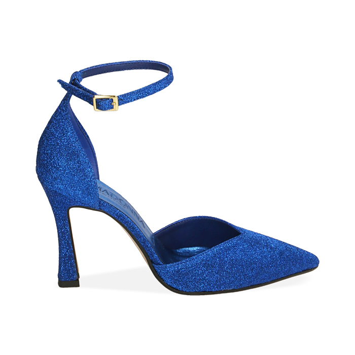 Décolleté blu glitter, tacco 9,5cm 