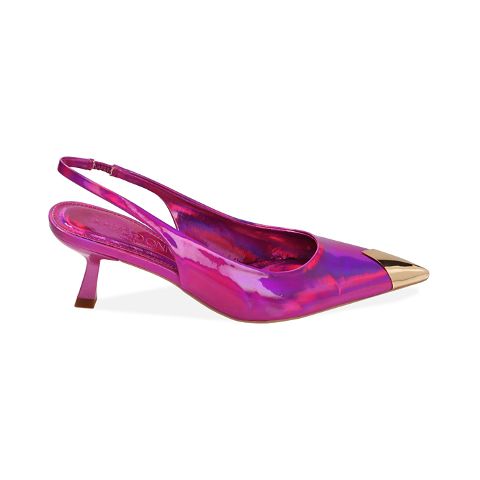 Décolleté slingback specchio fucsia, tacco 6 cm