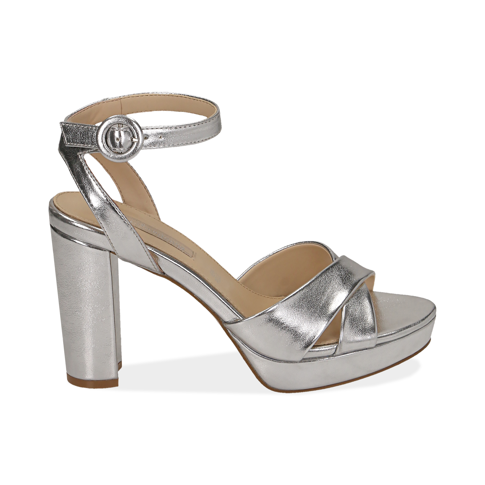 Sandali argento in eco-pelle laminata, tacco 9,5 cm | Primadonna Collection