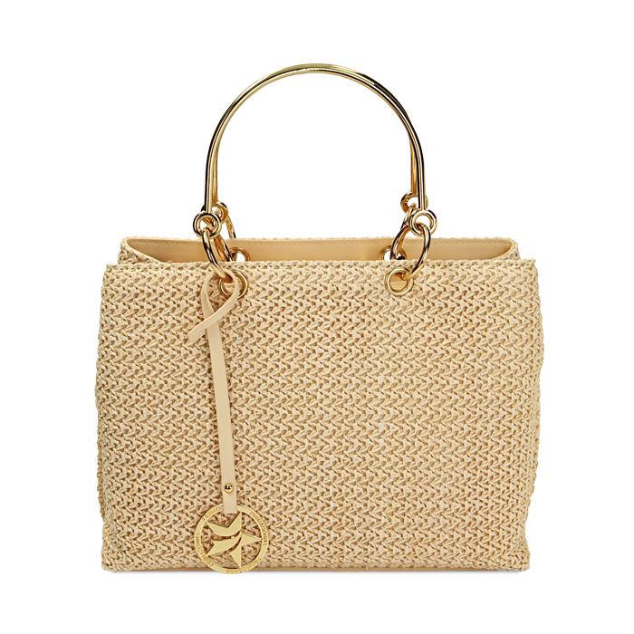 Borsa a mano beige in paglia