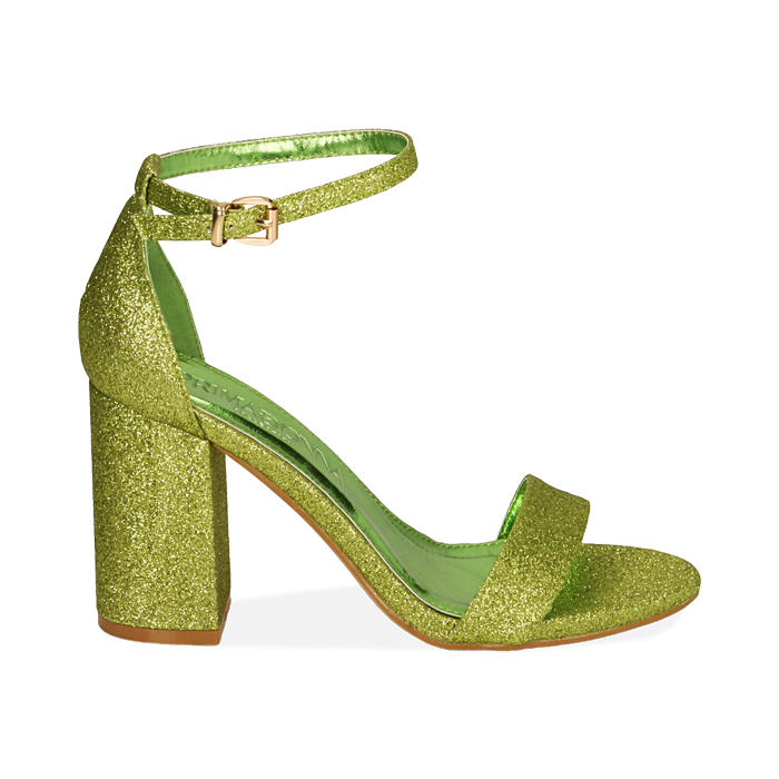 Sandali verdi glitter, tacco 9 cm 