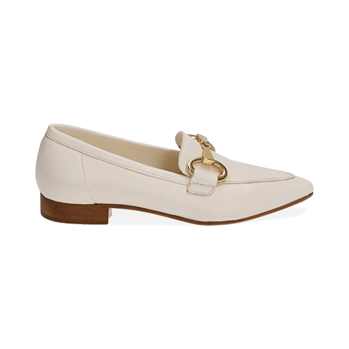 Mocasines crema de piel con estribo