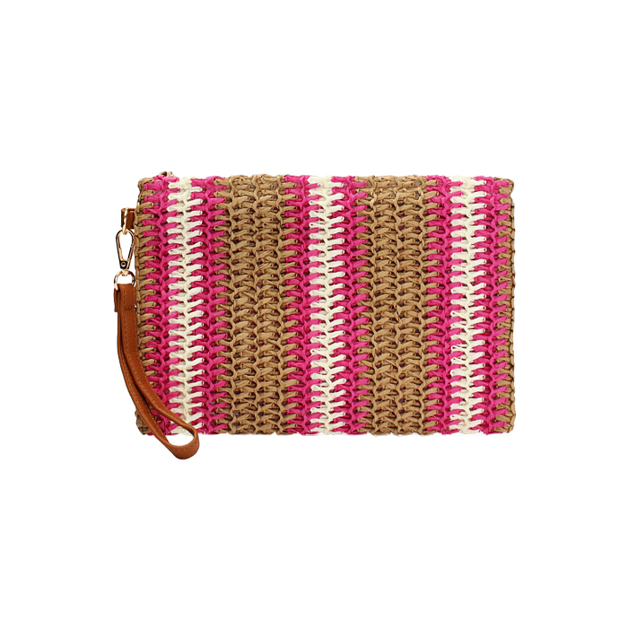Pochette donna mare fucsia in raffia