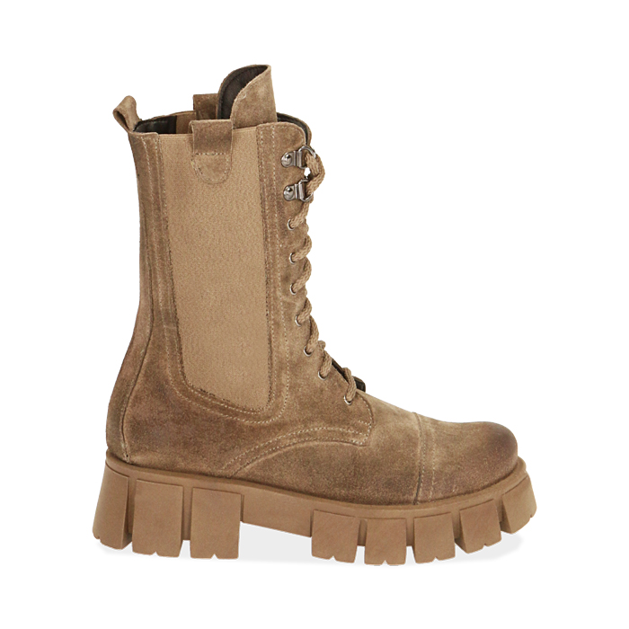 Rangers taupe en daim, talon 5 cm