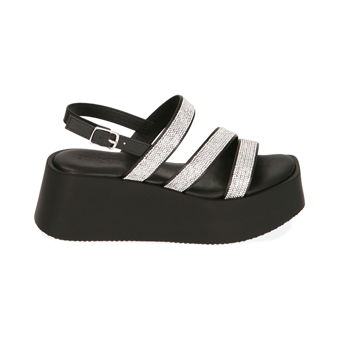 Sandalias negras, cuña 6 cm 