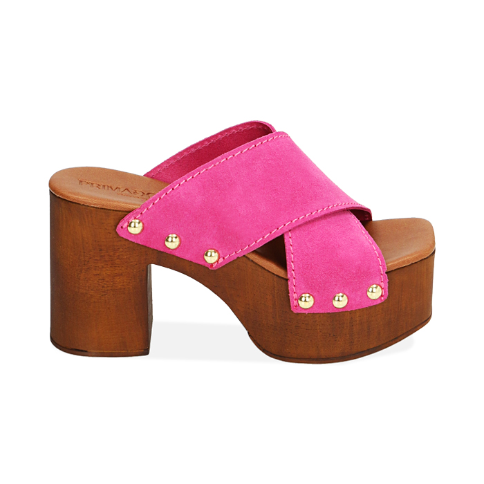 Sandali fucsia in camoscio, tacco 9 cm