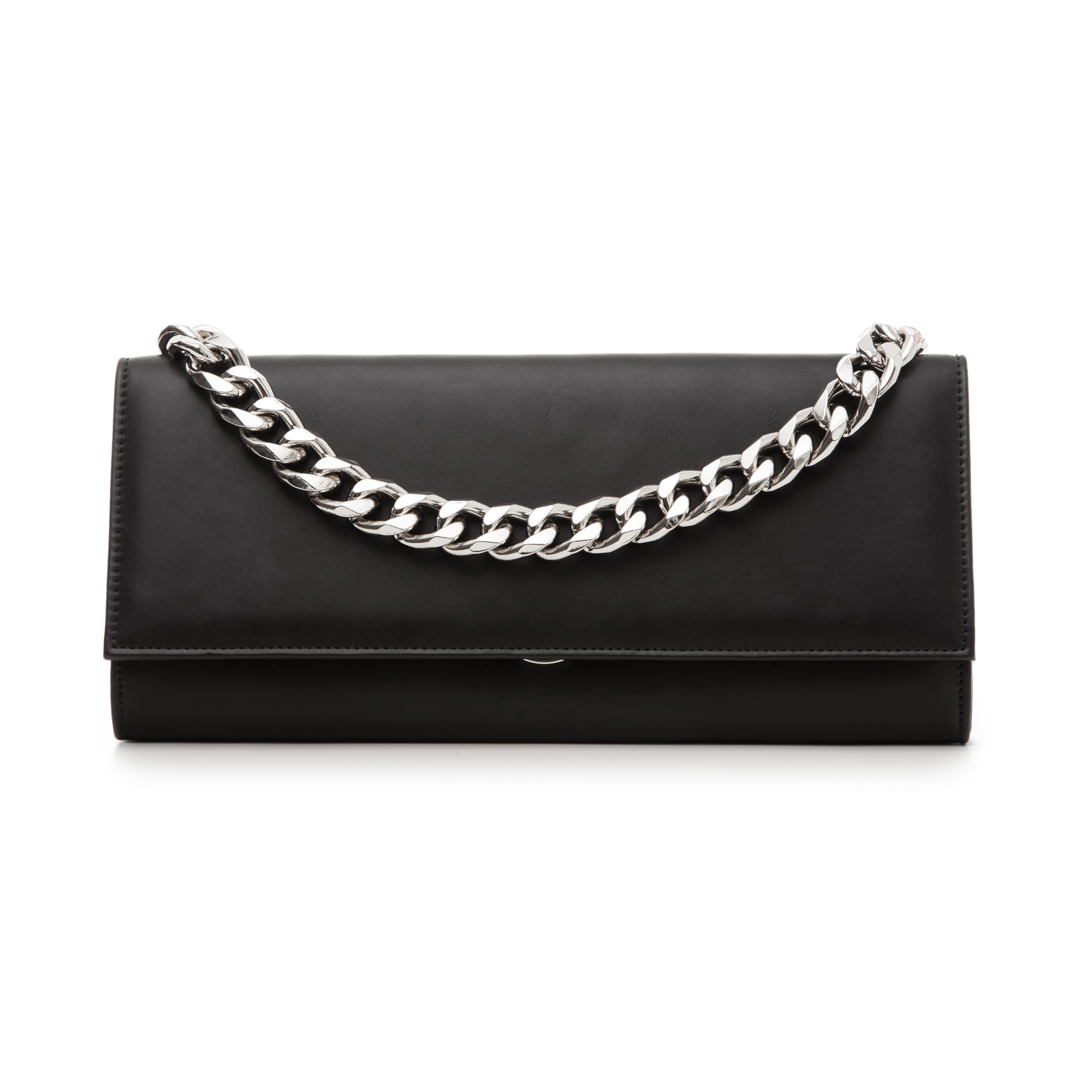 Pochette nera in eco-pelle con maxi-catena donna | Primadonna Collection