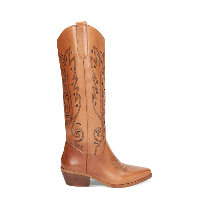 Bottes texanes cognac en cuir