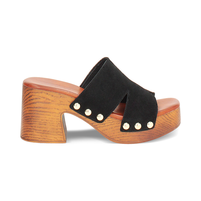 Zoccoli da donna in camoscio nero