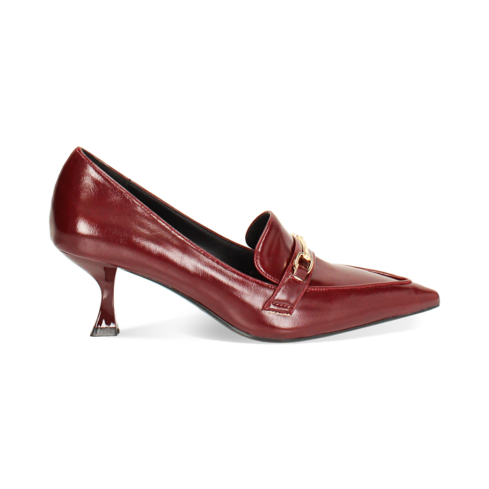 Mocassini bordeaux lucidi con tacco 5,8 cm