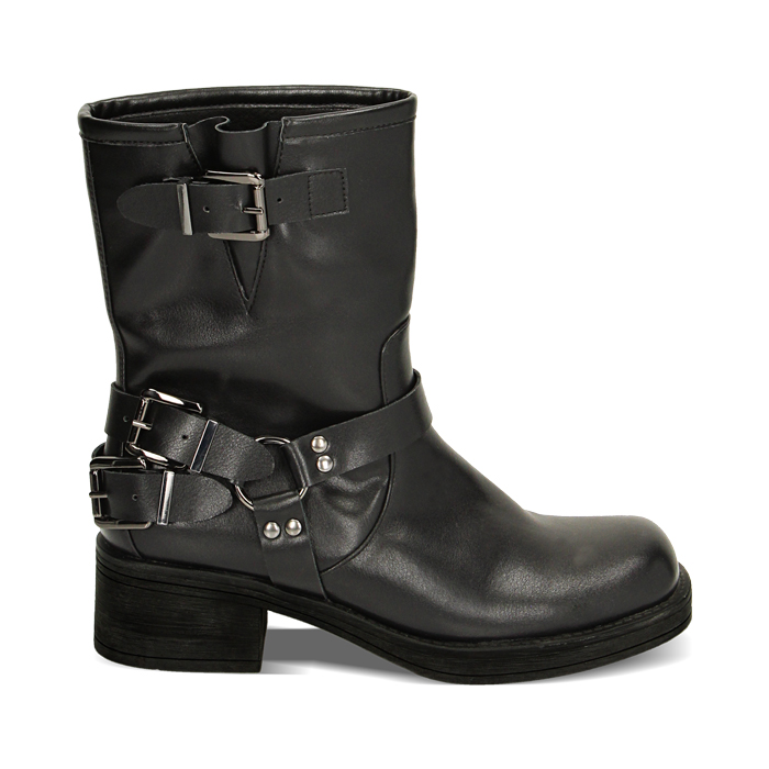 Biker neri punta quadra, tacco 4 cm