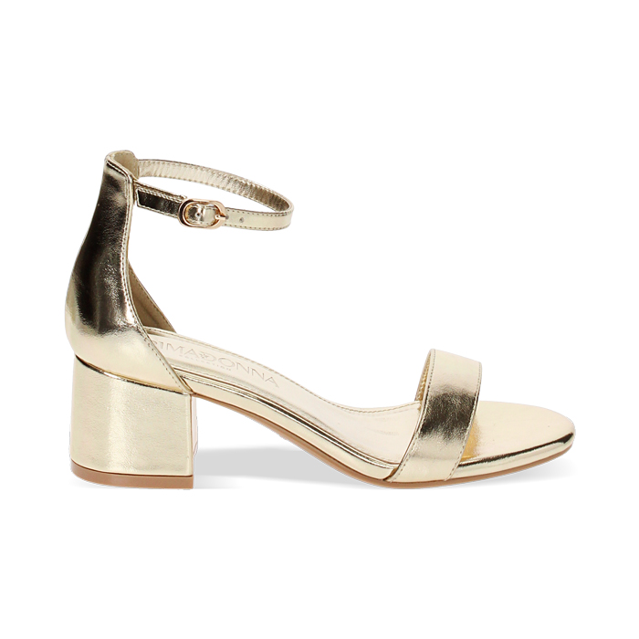 Sandalias con tacón doradas laminadas