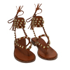 Sandali lace-up cognac con borchie