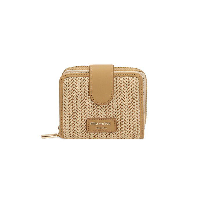 Petit portefeuille femme beige en raphia