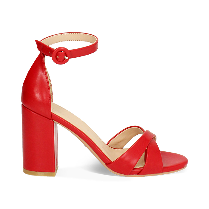 Sandalia con tacón mujer roja con tacón ancho