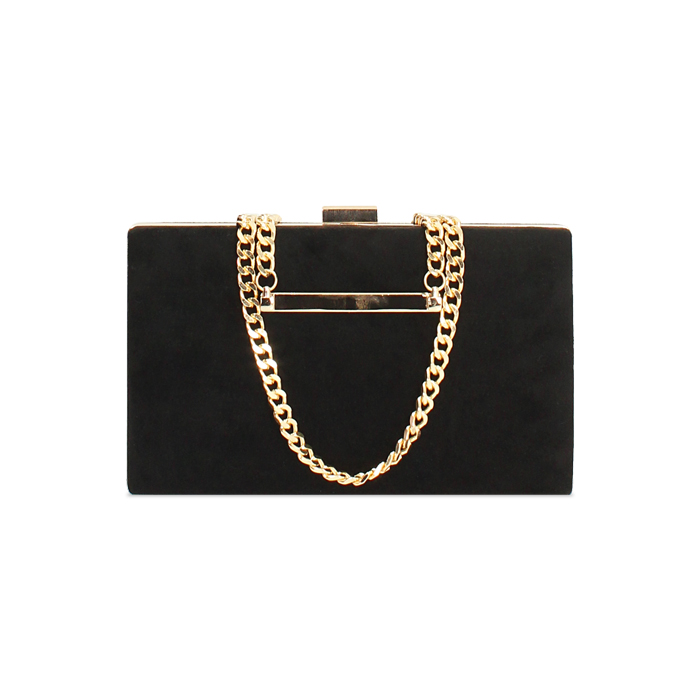Clutch nera in microfibra con catenella