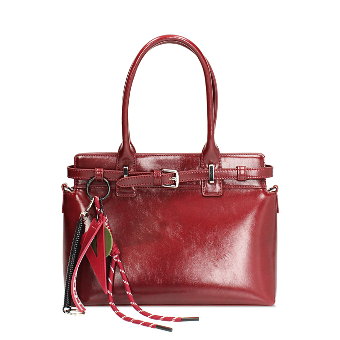 Borsa a mano bordeaux lucida con charms