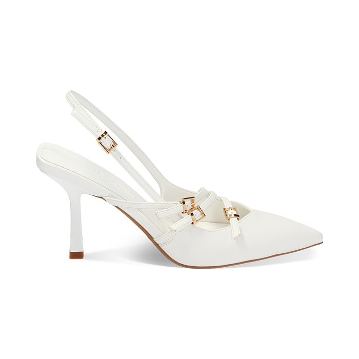 Décolleté slingback bianche, tacco 8,5 cm