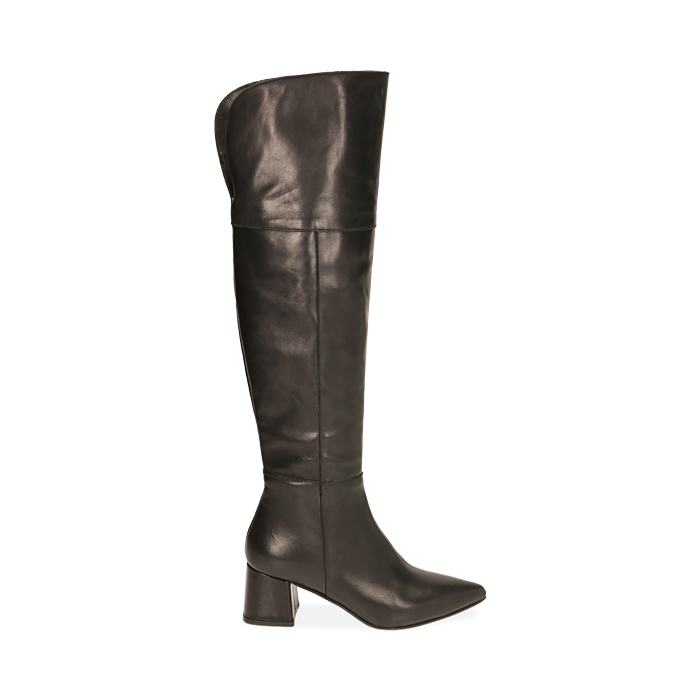 Stivali overknee neri in pelle, tacco 6 cm 