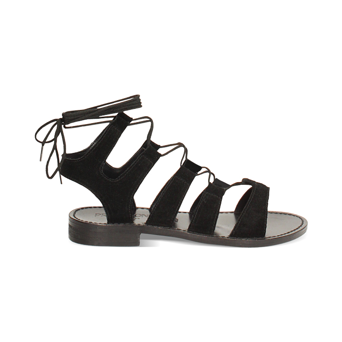 Sandalias bajos para mujer negras en ante