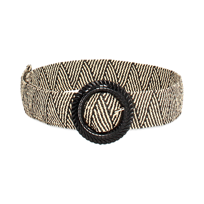 Cinturón de mujer beige negro en rafia