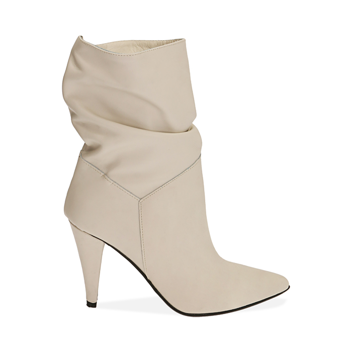 Bottines en cuir blanc cassé, talon 10 cm 