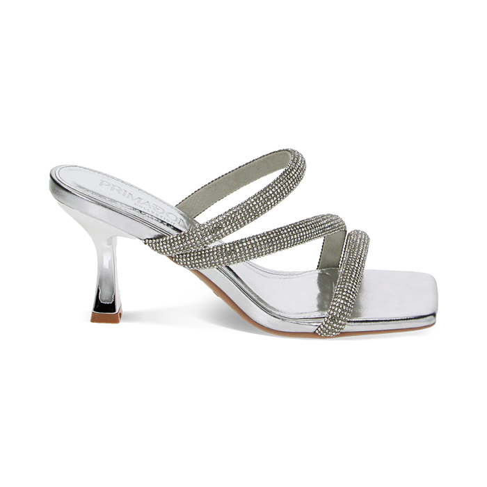 Mules open toe argento tacco 7,5 cm