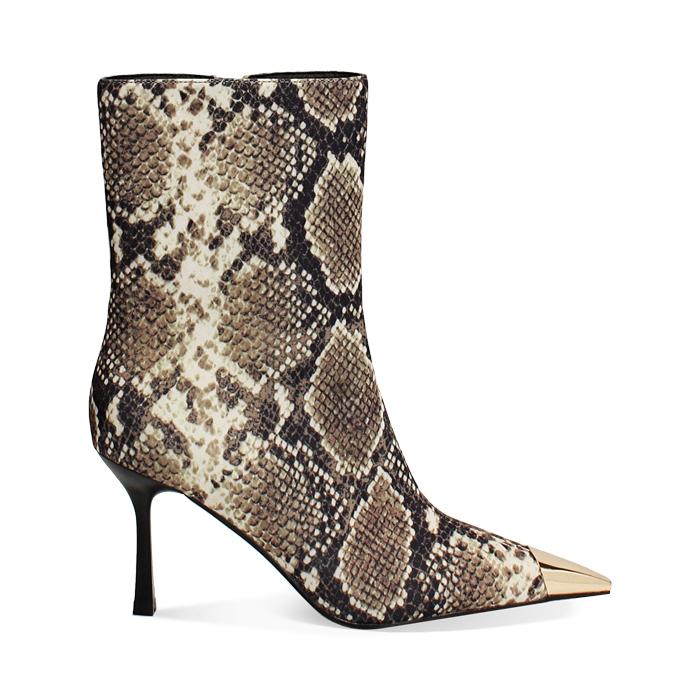 Tronchetti pitone nero-beige con tacco 8 cm