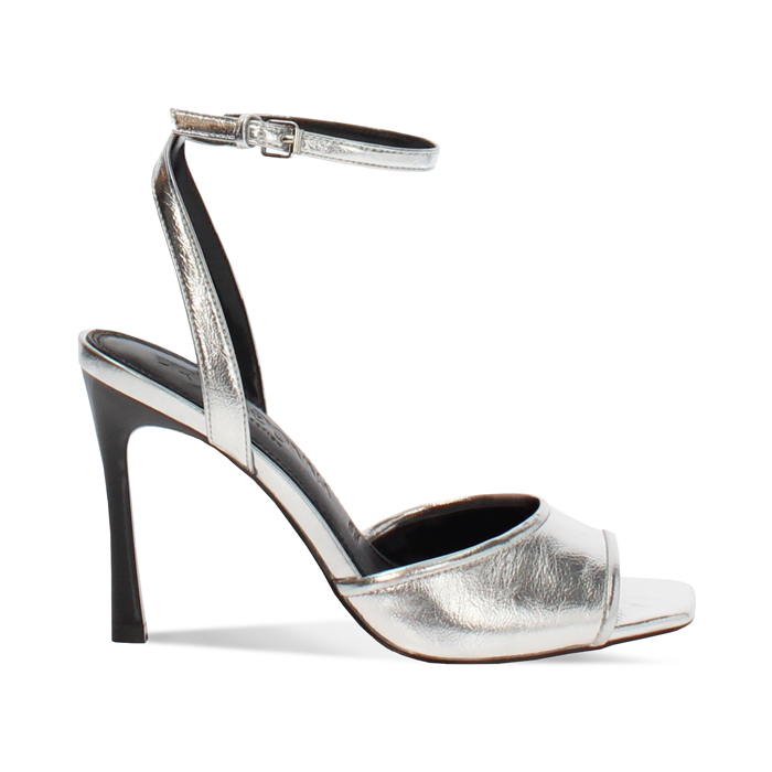 Sandales à talons argent pour femme, hauteur 9,5 cm