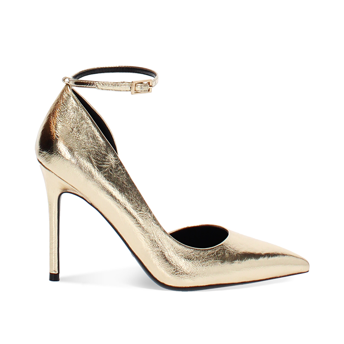 Décolleté open shank oro con tacco 10,7 cm