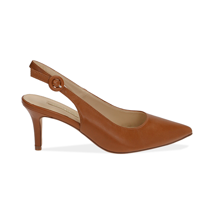 Slingback cognac, tacco 7 cm 