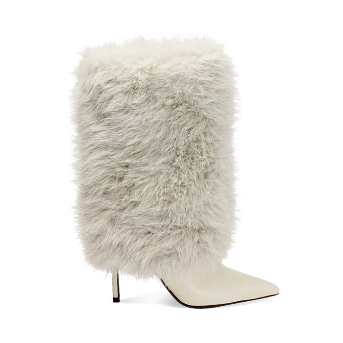 Bottines crème avec talon de 10,7 cm et fourrure synthétique