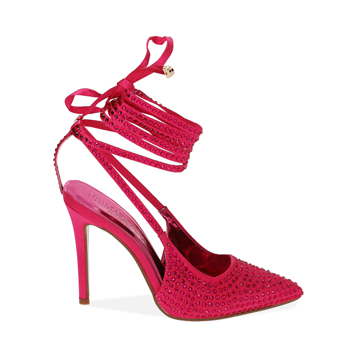 Décolleté lace-up fucsia in raso, tacco 11 cm 