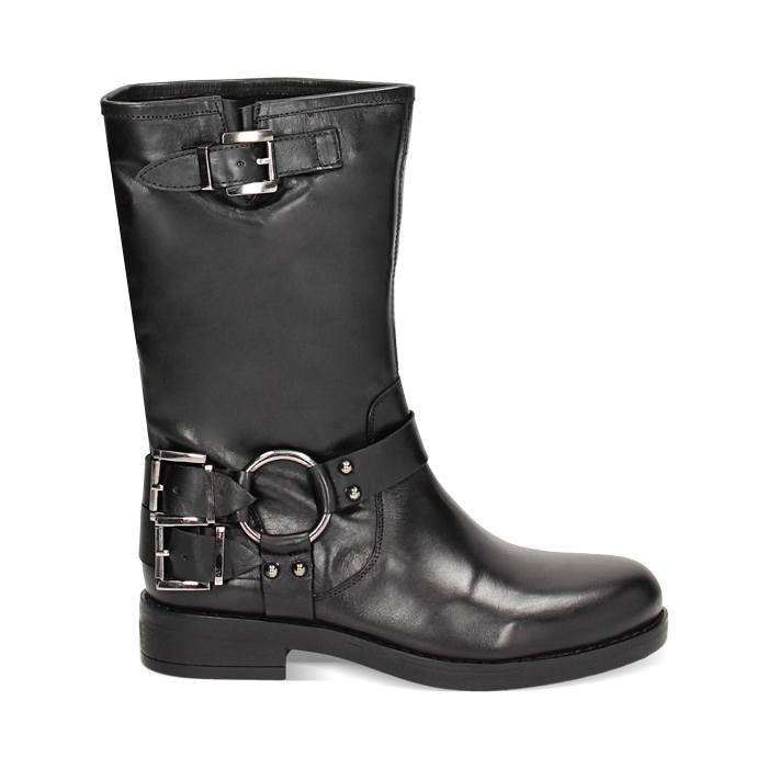 WOMEN SHOES BIKER LEATHER NERO