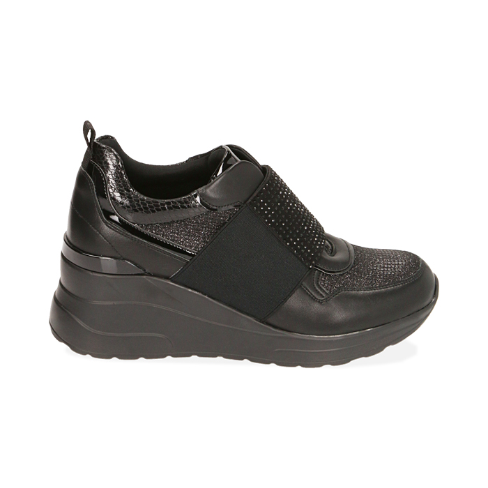 Slip-on nere, zeppa 6 cm 