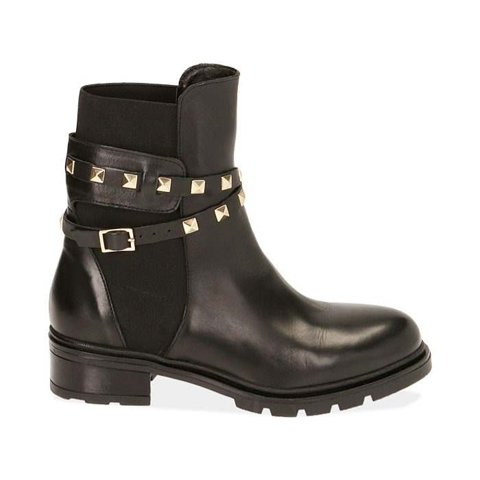 Ankle boots neri in pelle, tacco 4 cm 